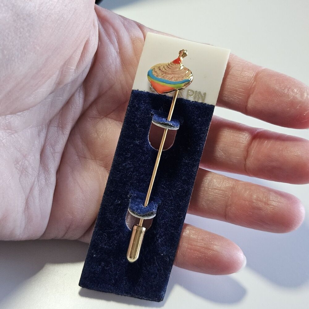 Gold Tone Vintage Colorful Toy Top Stick Pin